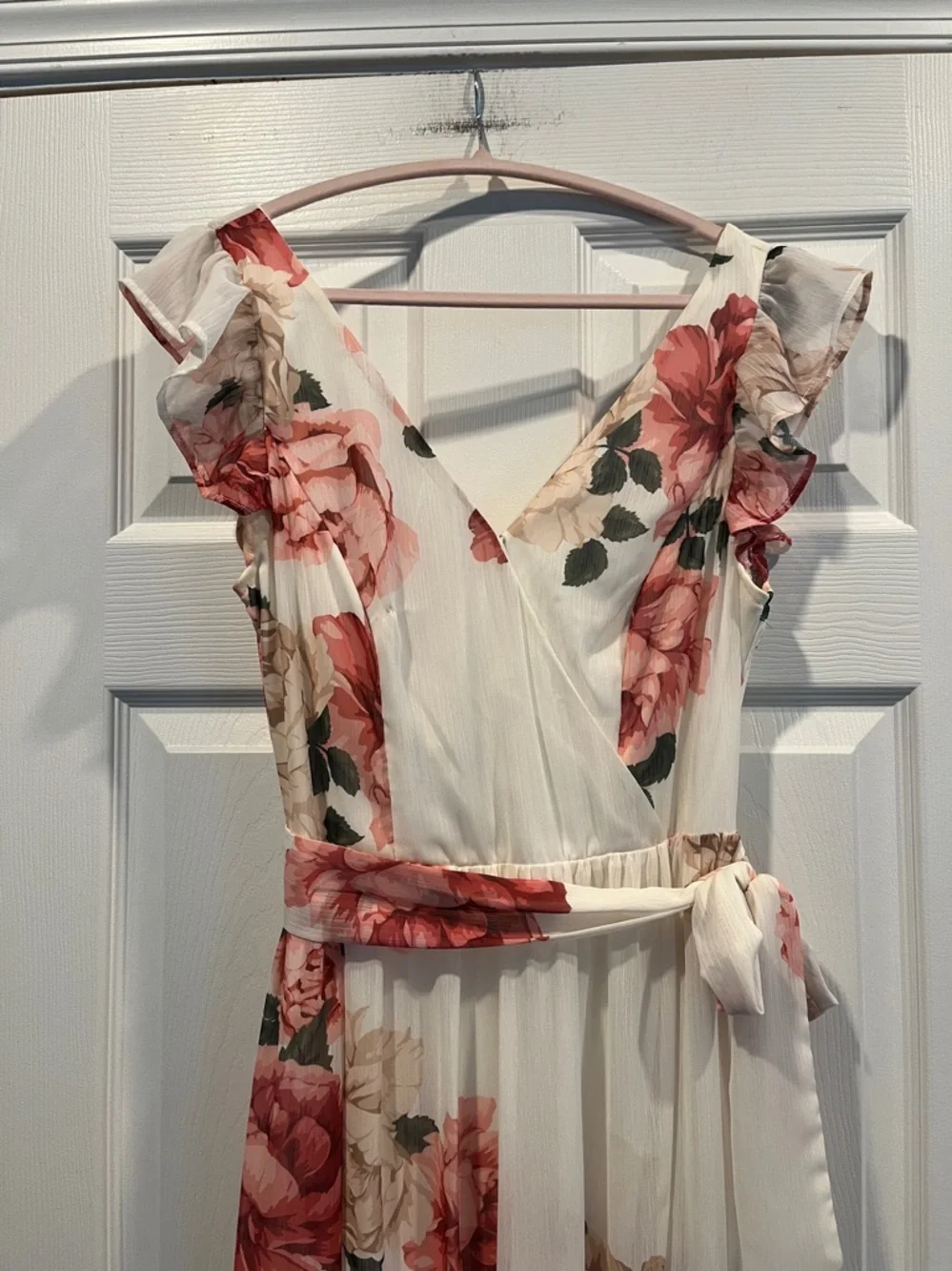 Premier Amour Floral Maxi Dress in Ivory and Pink Cottagecore Feminine SZ 6‎